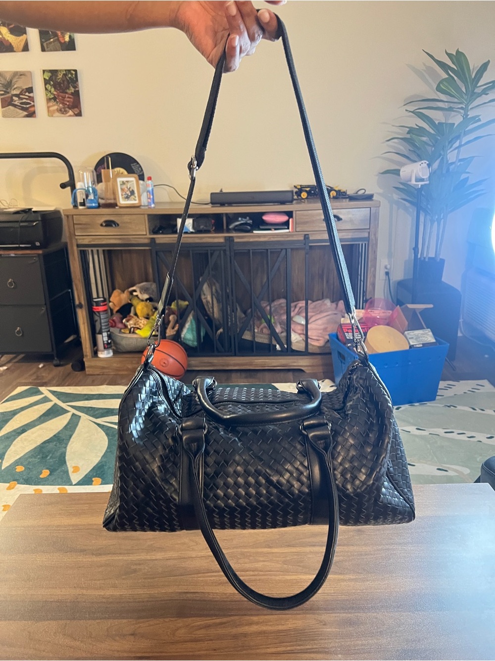 Woven Leather Duffle Bag